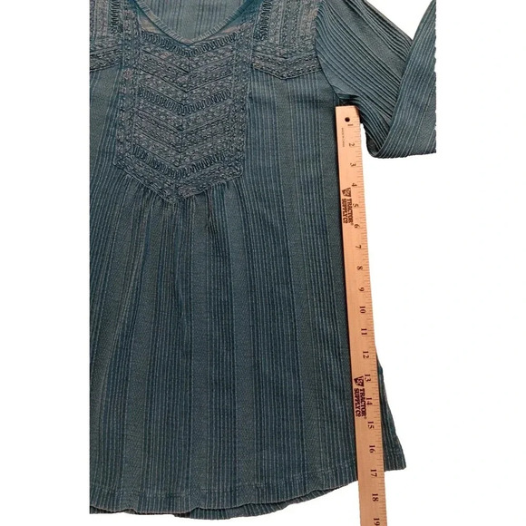 Women's Boho Hippie Turquoise Blue l/s Soft Surroundings Top Y2K Oversized Small - Picture 7 of 9